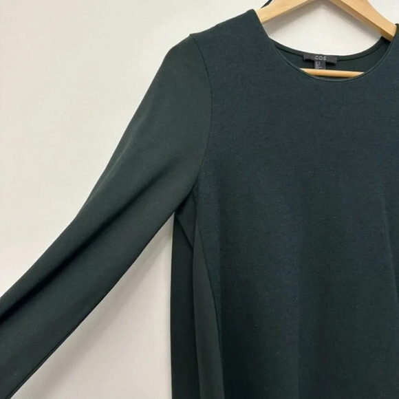 COS Wool Cotton Blend A-Line Long Sleeve Shift Jersey Dress Wool Panel Green M - Picture 4 of 16